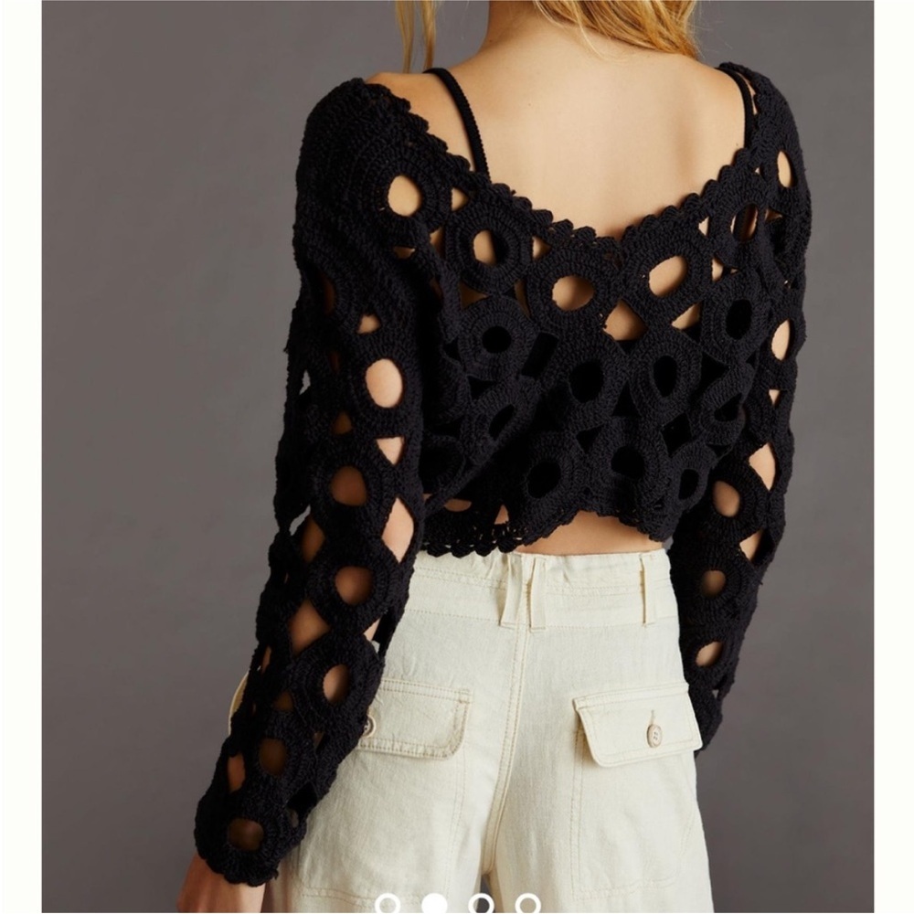 Anthropologie Maeve Cut-Out Crochet Topper in Black - Picture 4 of 7